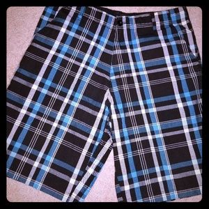 Teal black gray plaid mens shorts 34